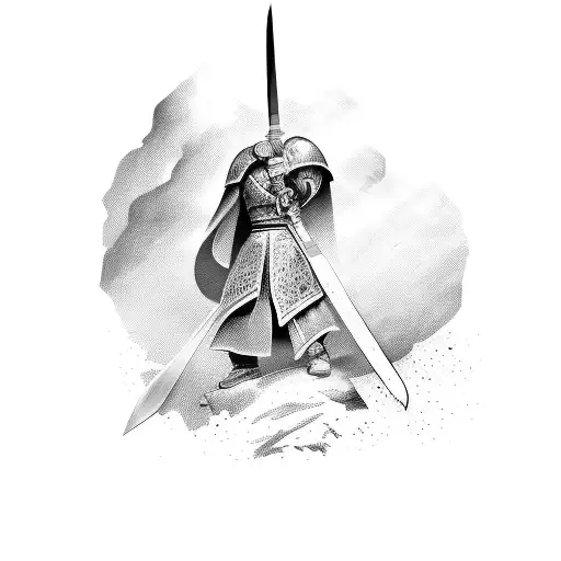 Warrior With Sword Raised To Sky And Cape