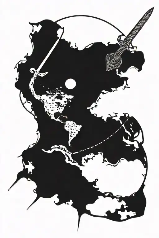 The Earth On An Angle W A Sword Going Through The Top