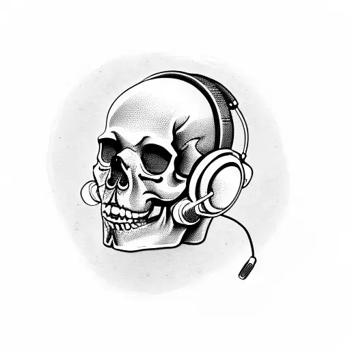 A Skull With Headphones Surrounded By Musical Notes