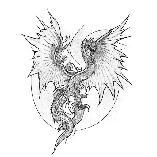 A Strong Winged Dragon On His Arm And Chest