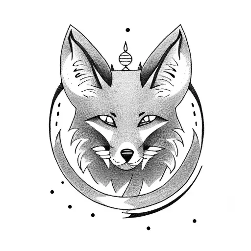 A Fox And A Kitsune Sitting Together Under A Crescent Moon