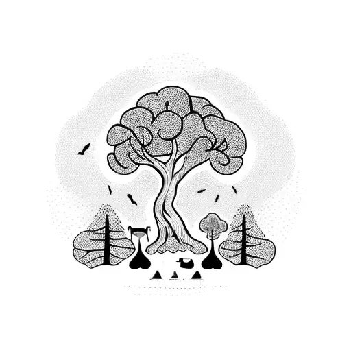 Tree With A Deer And A Dog