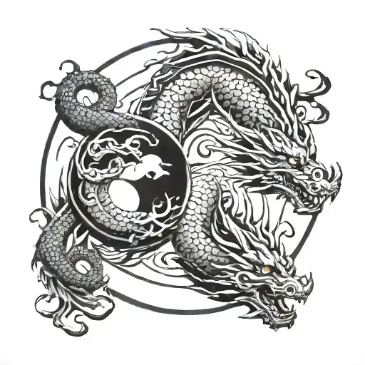 Ying Yang And Dragon And Samurai