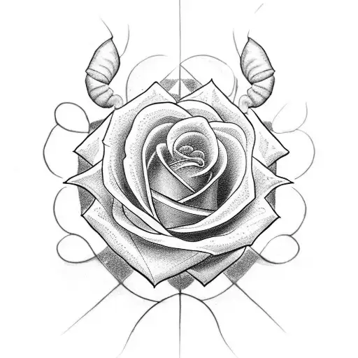 A Blackwork Tattoo Of A Rose And A Scorpion Entwined In A Yin And Yang Symbol