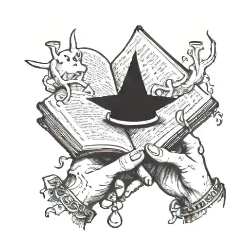 Witchy Hands Holding A Book Tattoo Idea Combining