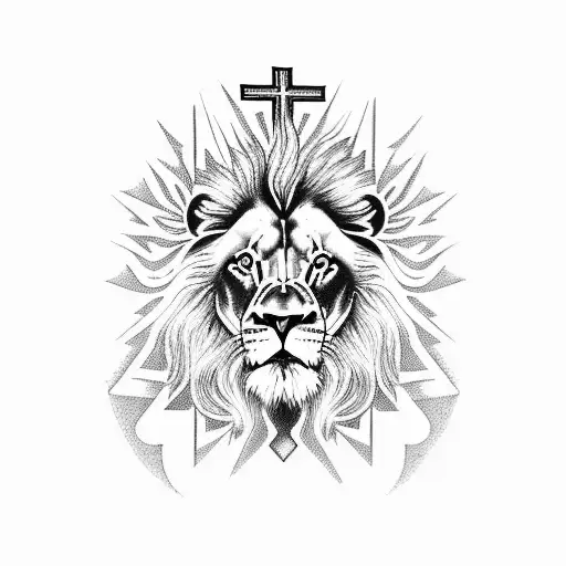 Lion With Cross And Jesus Praying
