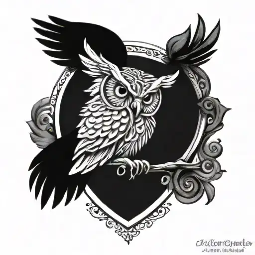 O'hickey Family Crest And Morepork Owl With Wings