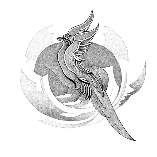 A Geometric Design Combining The Shape Of A Phoenix And Scandinavian Runes