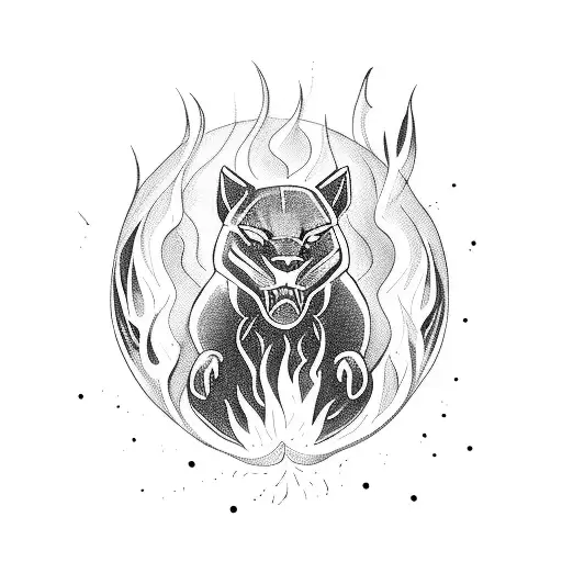 A Fierce Black Panther Leaping Over A Roaring Bonfire Surrounded By Musical Notes