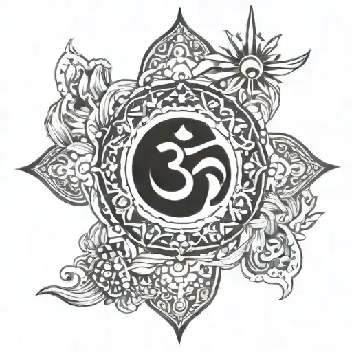 Om With Trishul And Sun