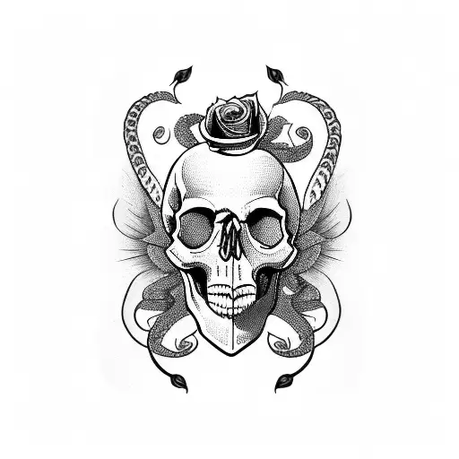 Skull With Rose And Snakes