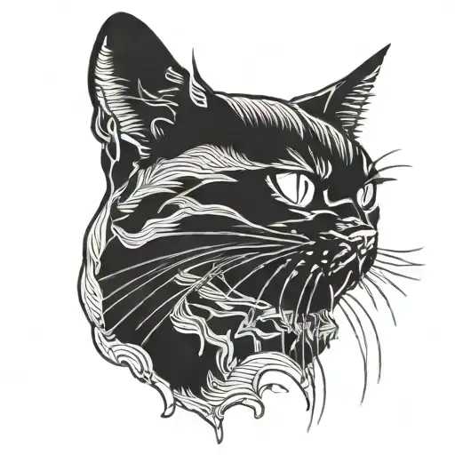 Black Cat Open Mouth Head Side View