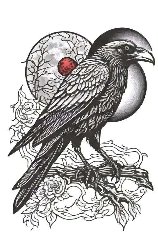 Crow With Red Eyes And A Blood Moon Background
