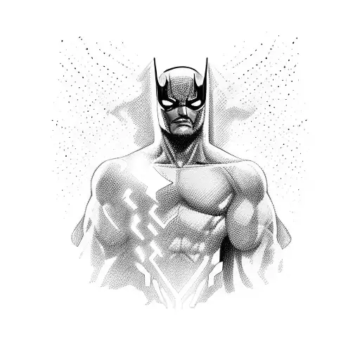 A Black-grey Tattoo Of A Marvel Superhero In Action