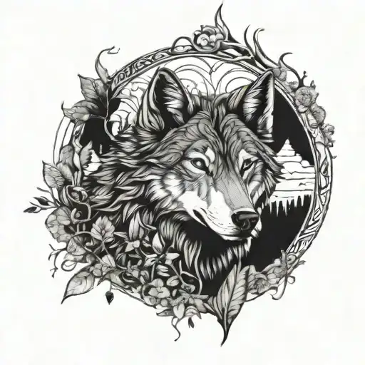 A Mystical Wolf Inspired By Mythology Surrounded By Nature Elements