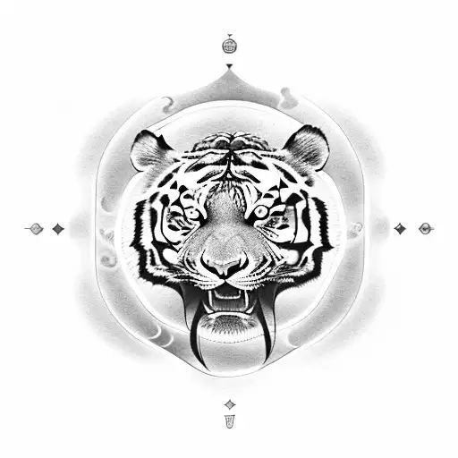 A Tiger And Snake Intertwined In A Yin And Yang Symbol With Astrological Elements