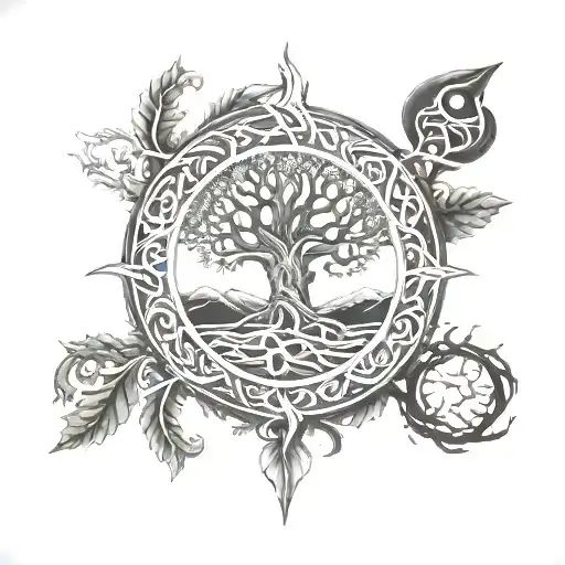 Yggdrasil And Ouroboros In Nordic Style