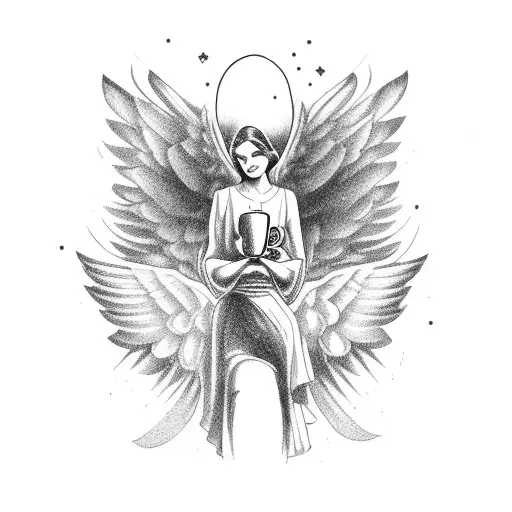 Full Body Angel Holding A Cup