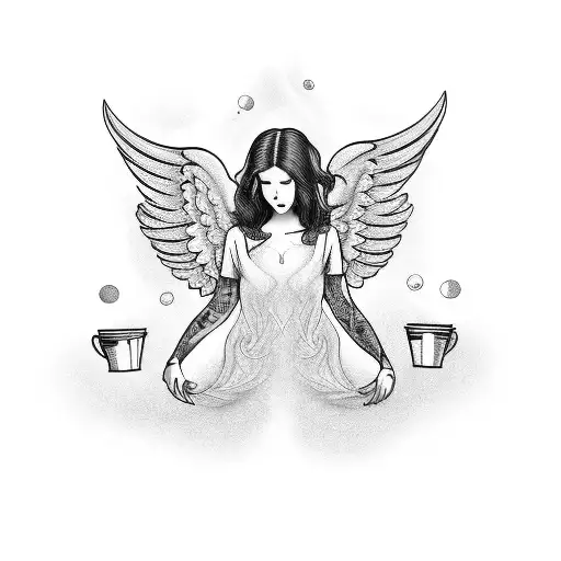 Full Body Doodle Angel Holding A Cup