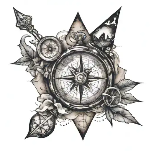 A Mystical Adventure-themed Tattoo Featuring A Hidden Treasure Map And Compass