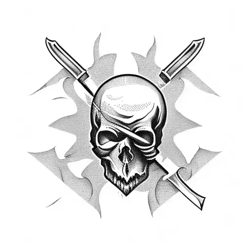 Skull With A Knife Through Its Skull