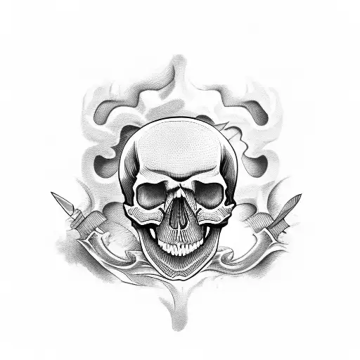 Skull With A Knife Through The Skull