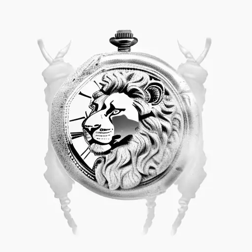 Ancient Roman Lion With A Pocket Watch