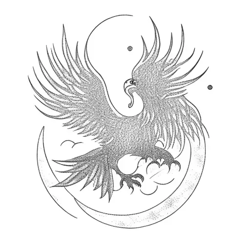 A Phoenix Tattoo Surrounding A Moon Without Covering It