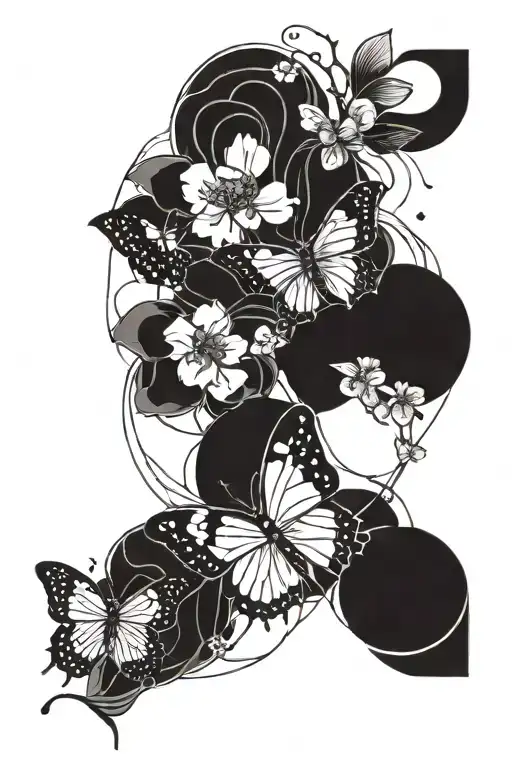 Geometry Butterfly Moon Cherry Blossom