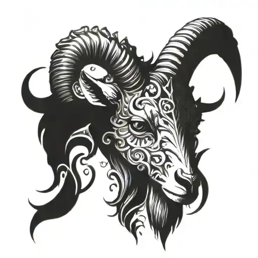 Dark Ornamental Black Inked Full Sleeve Satanic Goat Inverted Pentagtram