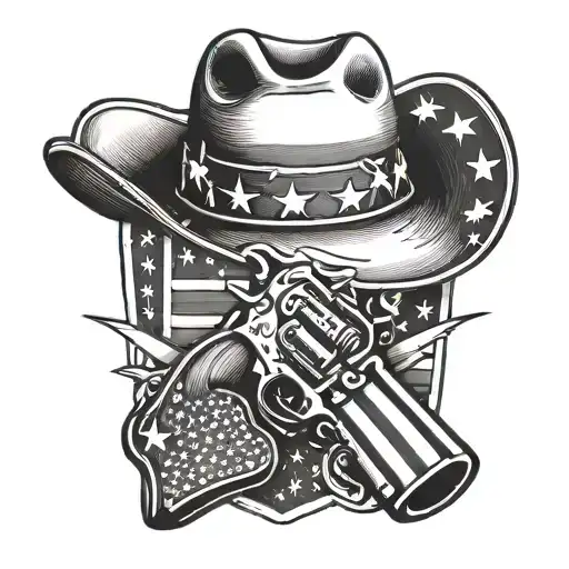 American Flag Intertwined With A Cowboy Hat And Gun