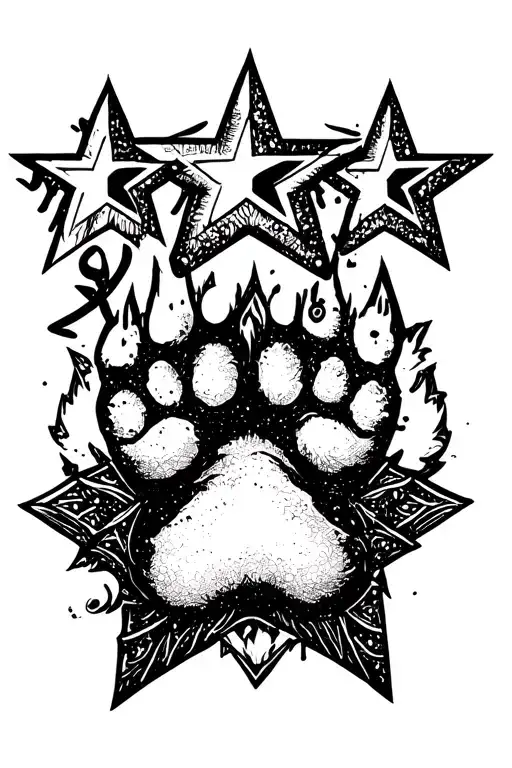 3 Stars Connected With Galexy In The Middle With A Dog Paw Print Incorporated In