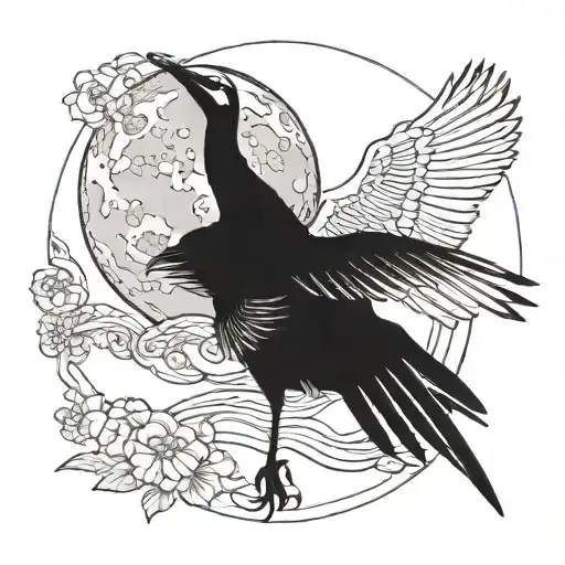 Moon And Crane White And Black Grey