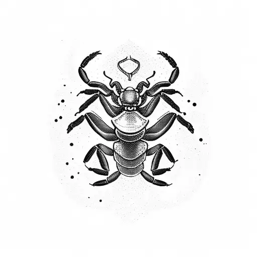 A Scorpion Playing A Guitar With Blackwork Details