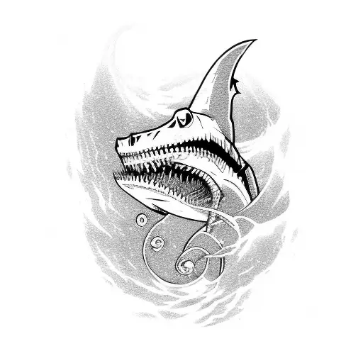 Skeleton Shark With Waves And Lightnight Anime Style