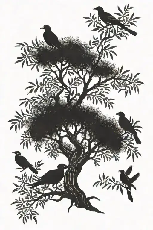 Olive Tree With Animals And Birds Around