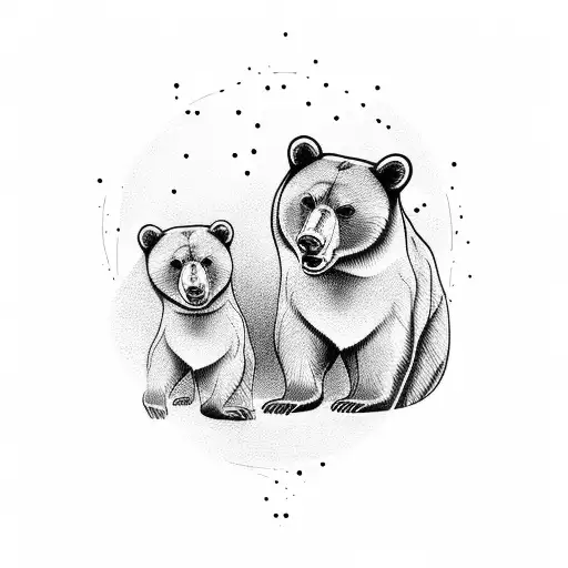 Mother Bear With Three Kids