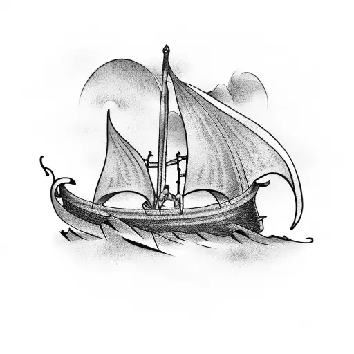 A Mythical Dragon And A Viking Ship Sailing Through Stormy Waters