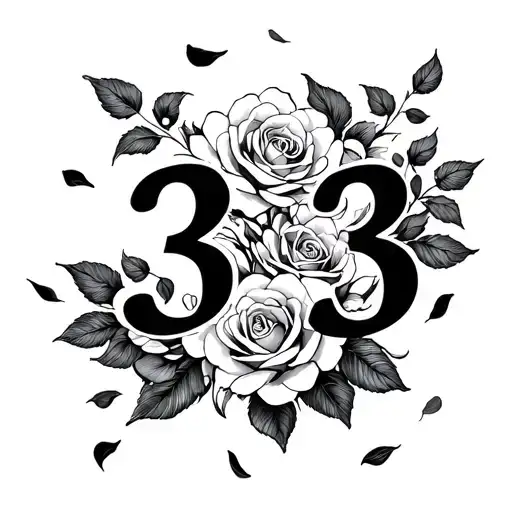 Art Deco With Number 33 And Rose Petals Flying Around
