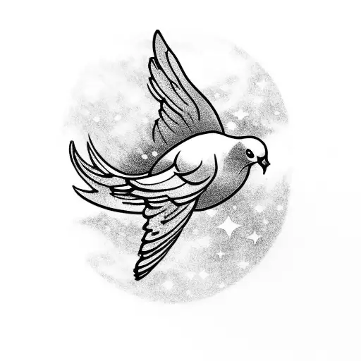 A Dove Flapping Its Wings With A Spiral Galaxy In The Background