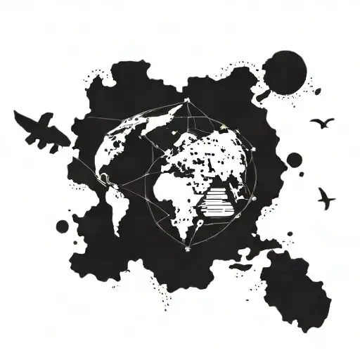 A Falcon Flying Over A Map Of The World With Pisces Symbols Scattered Throughout