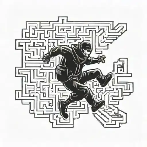 Pixel Art Inspired Ninja Sneaking Through A Maze Filled With Retro Gaming References