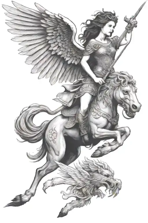 Celtic Warrior Woman Holding A Sword Riding A Griffin