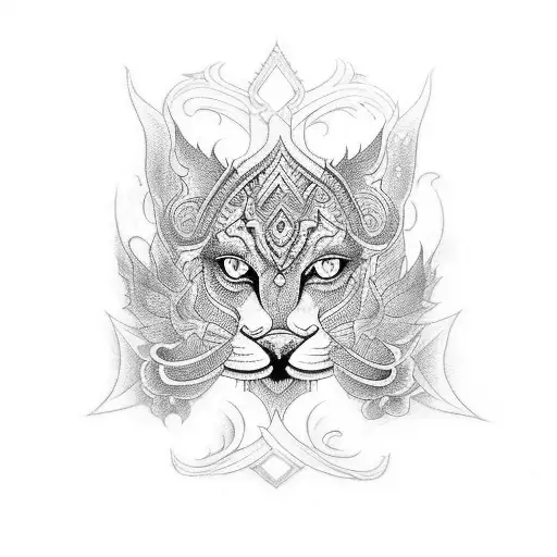 A Black-grey Tattoo Showcasing The Strength And Grace Of Bhawani Shakti