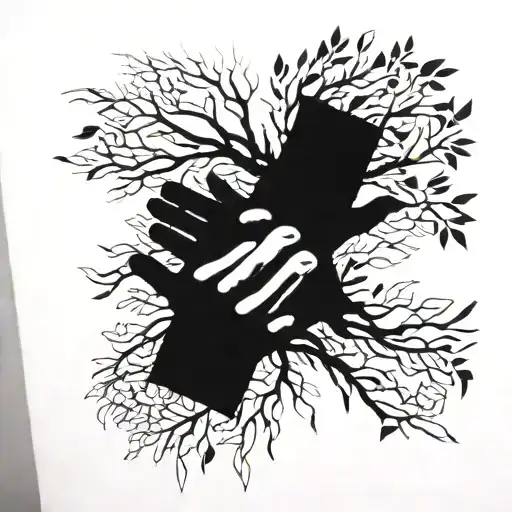 A Modern Interpretation Of The Creation Of Adam Hands Intertwined With The Tree Of Life