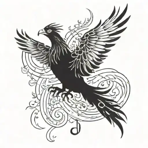 A Phoenix Rising From The Ashes With Musical Notes Incorporated Into The Design