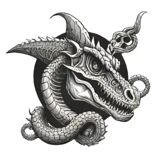 Dinosaur With Snake And Skull