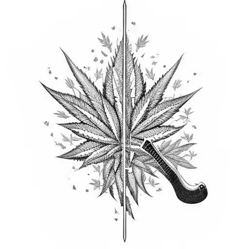 A Guitar Neck With Frets Made Of Weed Leaves