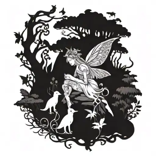 An Intricate Design Of A Fairy Surrounded By Mystical Creatures In A Mystical Forest Setting