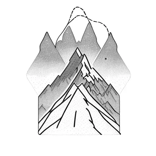 Snowy Mountain Peak With A Parachute Descending From The Sky